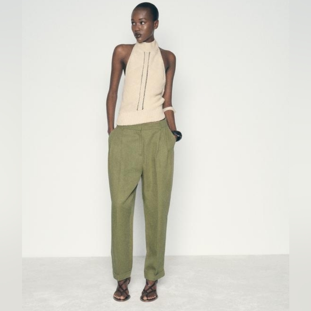 Zara Olive Green Lyocell Trousers